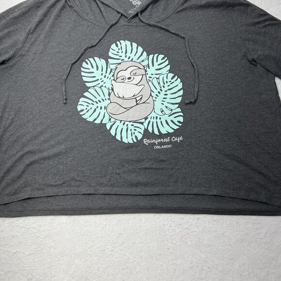 Rainforest Cafe Women's XXL Orlando Cropped Lightweight Hoodie Sloth Sweatshirt - Picture 5 of 12